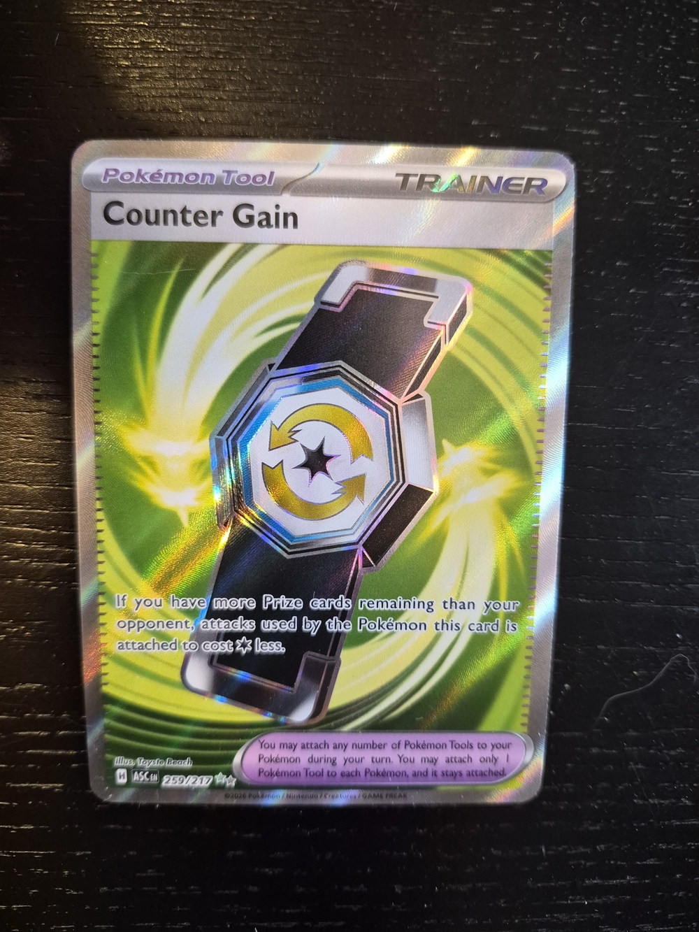 Counter Gain Pokémon Tool Trainer Full Art Holo Card - Green & Black